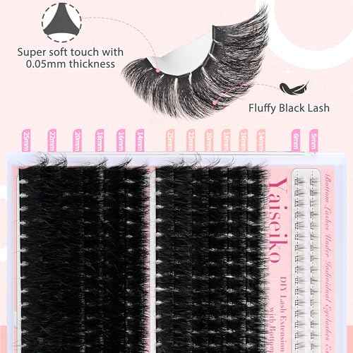 Fluffy Lash Clusters with Bottom Lashes 100D+200D Thick Eyelash Clusters 14-25mm Individual Mega Volume Lashes D Curl Cluster Eyelash Extensions DIY Lash Extension at Home, by Yaiseiko(Plant Fiber)