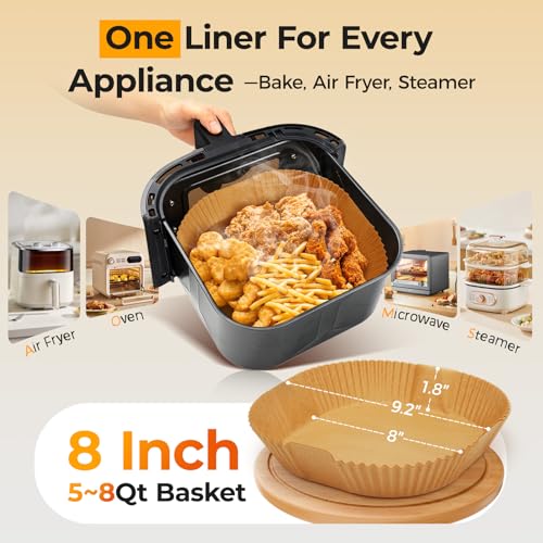 Vailnd Air Fryer Paper Liners - 125 Pcs, 8" Non-Stick Parchment