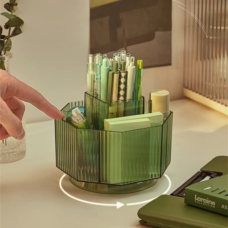 Makeup Brush Holder, 360° Rotating Makeup Brush Organizer, Cosmetic Brushes Storage with 5 Slots for Vanity, Multi-Functional Pen Holder, Colored Pencil, Art Brushes Organizer for Desk (Green)