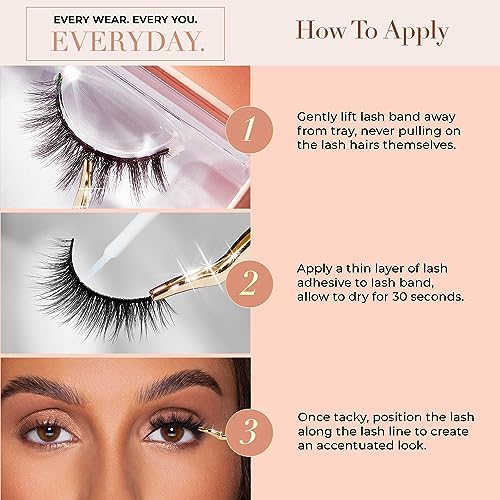 Lilly Lashes Everyday Bare it All Natural Lashes, Faux Mink Natural Eyelashes, False Eyelashes Everyday Use, Cat Eye Lashes, Individual Lashes Reusable up to 20x, No Lash Glue Included (13mm)