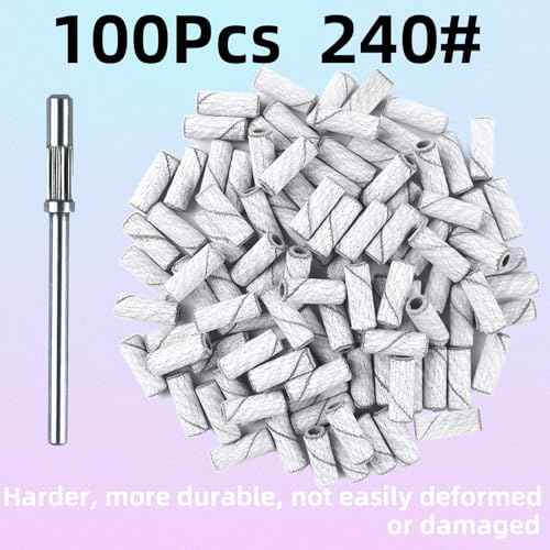 100 Pcs 240 Grit White Small Sanding Bands Nail Drill Bit,Nail Drill Bits,Extreme Fine Grit mini Sanding Band,Nail Bits,Upgrade 3.1mm Mandrel Bits,Professional Nail Drill Bit for Acrylic Nails