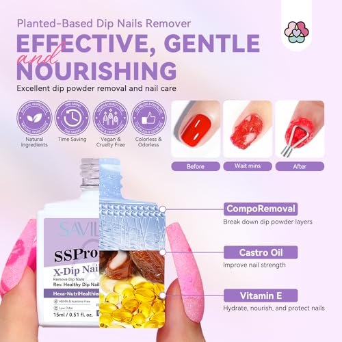 SAVILAND Dip Powder Nail Remover Kit with Cuticle Oil & File Tools