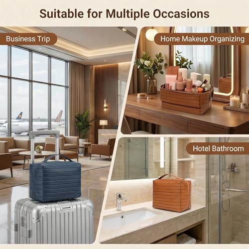 Travel Makeup Bag with Compartments, Foldable Cosmetic Organizer