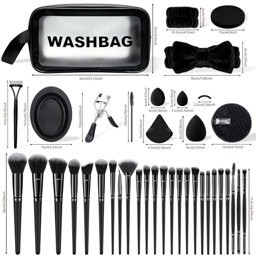 73PCS Makeup Brushes, Makeup Brush Set Professional Makeup Kit Multi-functional Makeup Tool Set with Case Facial Makeup Accessories,Brush Set Eye & Makeup Sponge(Black)