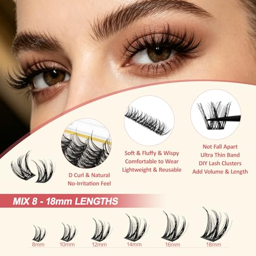 LAVONE Lash Clusters Kit 144pcs D Curl DIY Eyelash Extensions