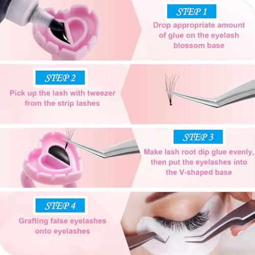 300Pcs Pink Heart Lash Glue Rings for Eyelash Extensions