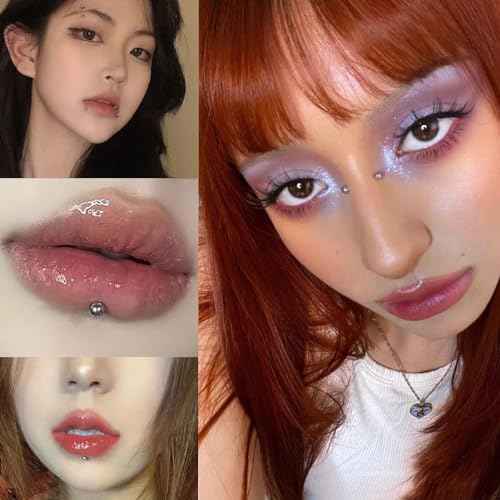 NOOEPC Face Gems Lip Stud, Fake Piercings y2k Accessories Nose Stud Eyebrow Stud, Non Piercing Nose Stick on Silver Belly Button Sticker, Face Sticker Ring Cool Punk Y2K Makeup for Women Men