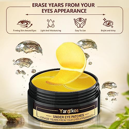60 Pcs 24K Gold Under Eye Patches, 30 Pairs Undereye Mask for Dark Circles Puffy Eyes Treatment, Collagen Gel Pads Hydrating for Eye Bags Puffiness Wrinkle, Women Men Beauty Skin Care Products