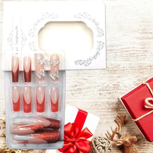 24Pcs Santa Claus Fake Nails Christmas Press on Nails Snowflake Elk Printed Round Press on Nails Short for Girl Women Full Cover Cute False Nails Wearable 2024 Xmas Gifts Nail Decoration