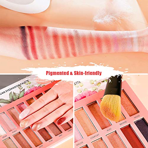 Vegan Eyeshadow Palette, 16 Shades Matte Shimmer with Mirror