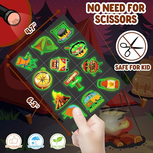 72 PCS Camping Party Favors ? 48 PCS Luminous Tattoos & 24 PCS LED Finger Lights Combo ? Birthday Goodie Bag Fillers, Party Supplies, Gifts Light Up Toys Glow In The Dark for Boys and Girls