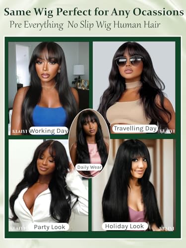 KLAIYI 18-Inch Yaki Straight Lace Front Wig with Wispy Bangs