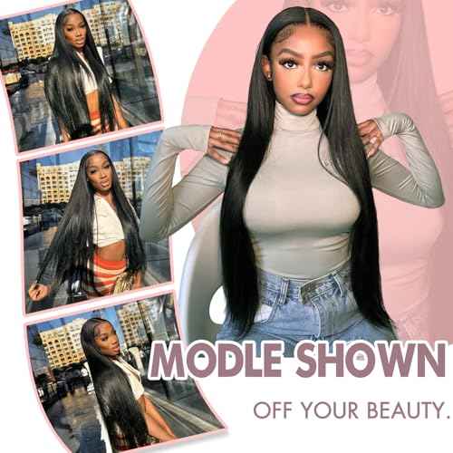 32 Inch Straight Wigs Human Hair 13x6 Lace Front Wigs Human Hair Pre Plucked 200 Density HD Transparent Straight Lace Frontal Wigs for Women Glueless Wigs Human Hair Natural Color