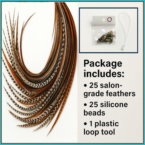 25 Rooster Feather Hair Extensions Kit - 7"-13" Real Feathers