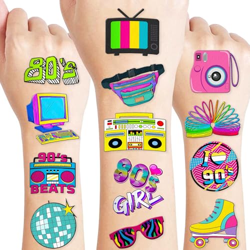 96 PCS 80s 90s Retro Temporary Tattoos - Waterproof