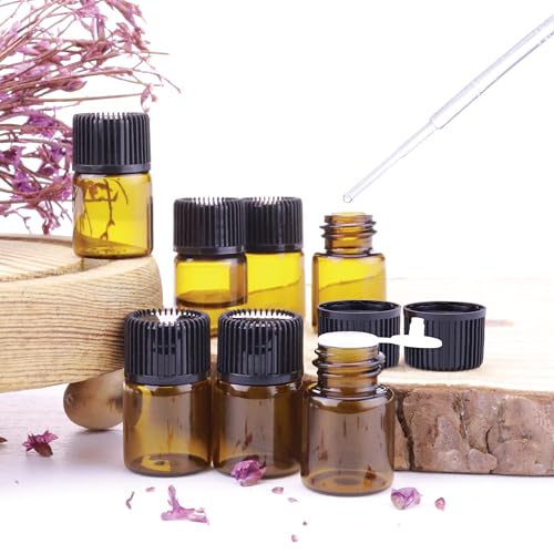 120-Pack 2ml Amber Glass Essential Oil Bottles with Lids - Small Sample Vials