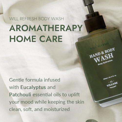 VILLAGE11FACTORY Will Refresh Hand and Body Wash (300ml/10.14 fl.oz.) Premium Home Spa, Aromatherapy (Eucalyptus and Patchouli)