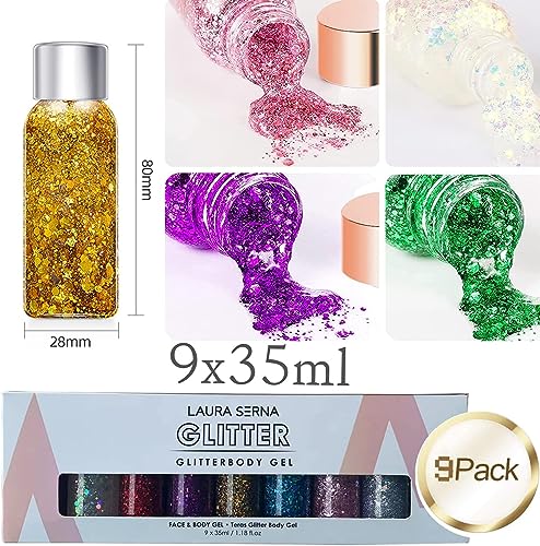 9 Pack Glitter Gel - Mermaid Sequin for Face, Eyes & Lips