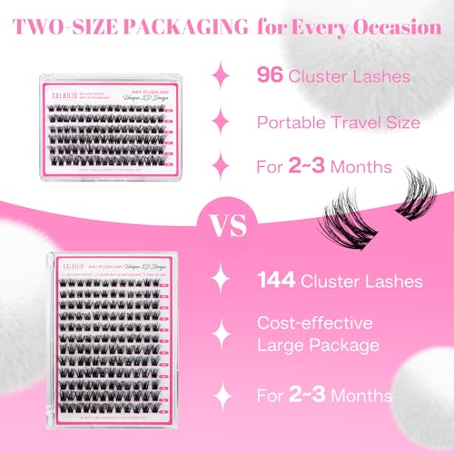 CALAILIS Lash Clusters Wispy 3D Fluffy Cluster Eyelash Extensions 144Pcs Multi-Layered Natural DIY Eyelash Clusters Soft and Reusable Volume Individual Cluster Lashes (10, 10-16MIX)