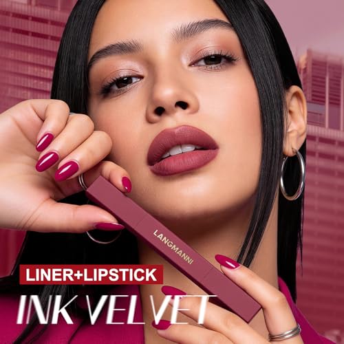LANGMANNI 2-in-1 Lipstick & Lip Liner Set - 2 Colors | Matte Long-Lasting Makeup Kit #5+6