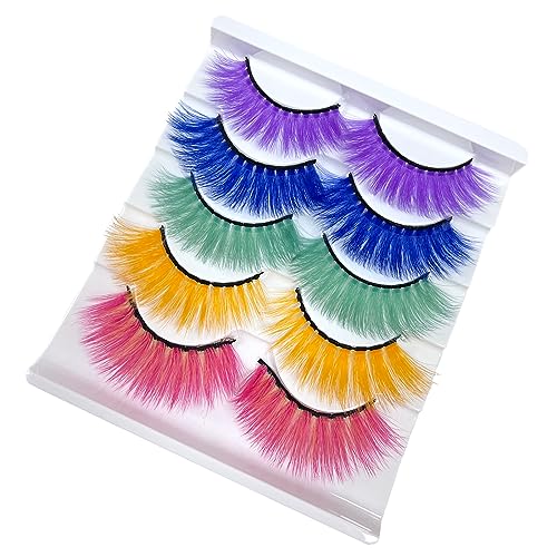 3D Faux Mink Fluffy False Lashes 5 Pairs Colorful Pack