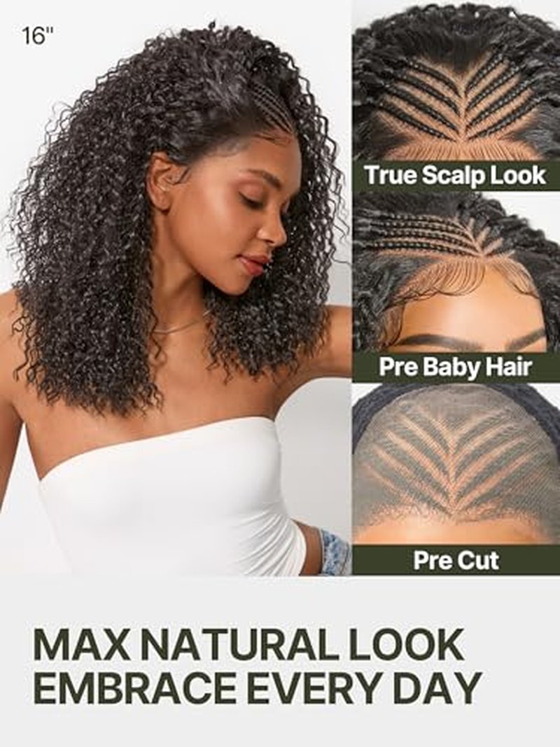 Frodio 13x4 Lace Frontal Braided Wig - Glueless Human Hair Blend, 16"