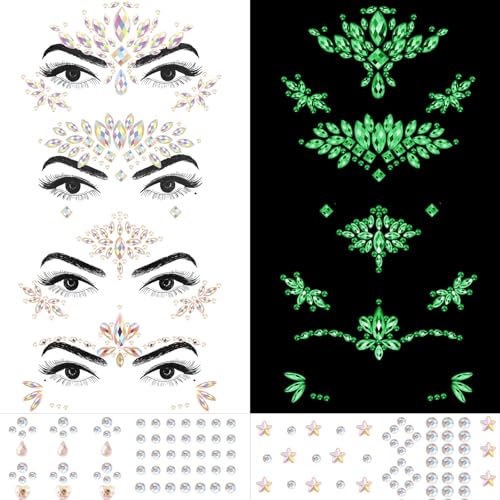Face Gems Rhinestones Stickers - 6 Sheets Self Adhesive Jewels