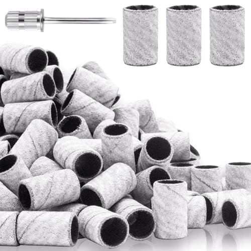 100 Pcs Fine Grit Nail Sanding Bands with Mandrel Bit for Nail Drill