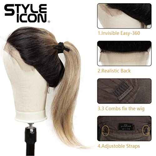 Style Icon Easy-360 Lace Wigs 28" Free Part Lace Frontal Wigs Long Straight Wig Ombre Blonde Synthetic Wig(28", SOP 22613)