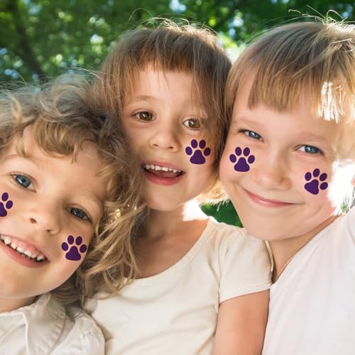 Harloon 20 Sheets 300 Pcs Paw Print Tattoos Temporary Paw Print Face Tattoos Dog Stickers Removable for Cheer Patrol Women Body Arm Foot(Purple)