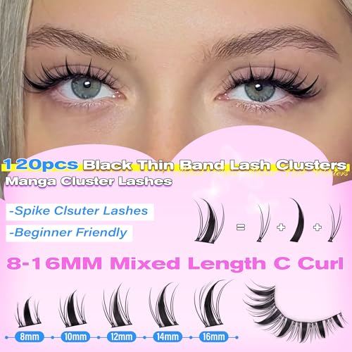 wiwoseo Manga Lash Clusters Kit Fairy Eyelash Extension Kit Anime Cluster Eyelash Extensions Russian Lashes Clusters Spike Individual Lashes Natural Look with Lash Bond and Seal (8-16MM)