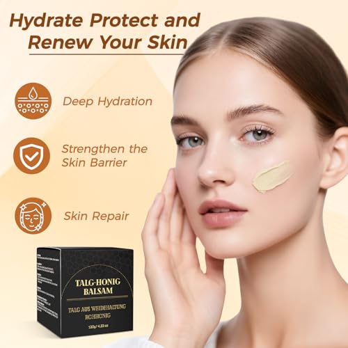 Beef Tallow for Skin with Honey, Unscented Moisturizing Tallow Balm for Face & Body,Grass-Fed£¬Deeply Nourishing for Dry Skin. 120g