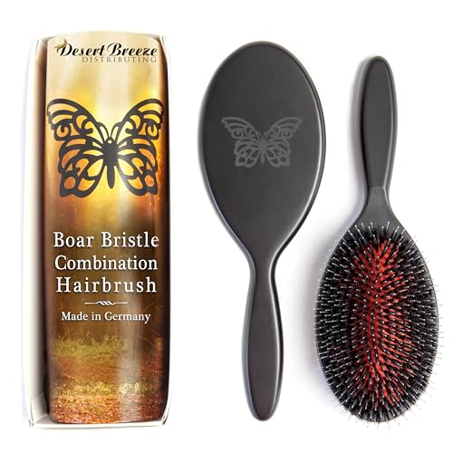 Premium German Hair Brush ? Wild Boar Bristle & Rounded Nylon Pin Hairbrush, Large Combination Brush for Women, Best for Smoothing Medium to Thick Hair, Handmade in Germany - Large Size