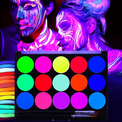 Glow UV Blacklight Face Paint - 15 Neon Colors Water-Based