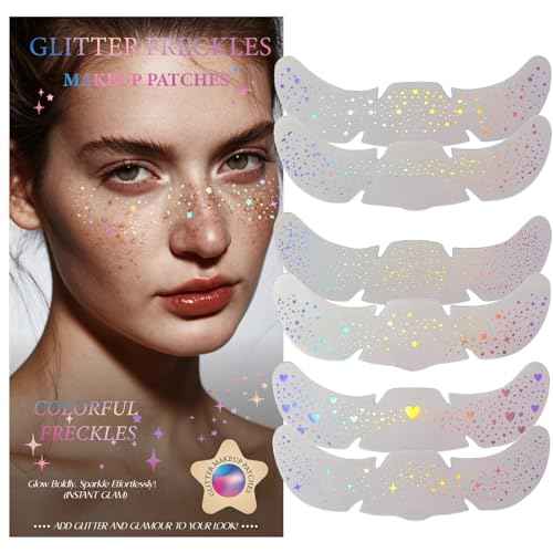 Glitter Freckles, Holographic Face and Body Glitter Tattoo Sparkle for Women Gold Glow Cosmetic Star Makeup Accessories for Festival Rave (Holographic)