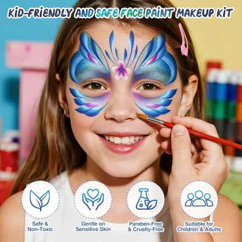 Halloween Party Face Painting Kit for Kids - 42 Colors Professional Face Paint Kit,Non-Toxic face Paint With Stencils, Brush, Gems. For Carnival, Halloween, Costume Makeup and Any Creative Activity