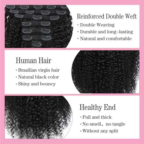3C 4A Kinky Curly Clip ins 8pcs 120g/set 10A Brazilian Virgin Human Hair Extensions Kinky Curly Clip in Hair Extensions for Women 22 Inch Natural Black