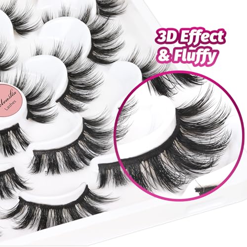 Veleasha Lashes Wispy False Lashes Strips Natural Fluffy Eyelashes 18mm 3D Fuax Mink False Eyelashes Soft Lightweight Strip Lashes Manga Fake Eyelashes 10 Pairs Pack (V07)