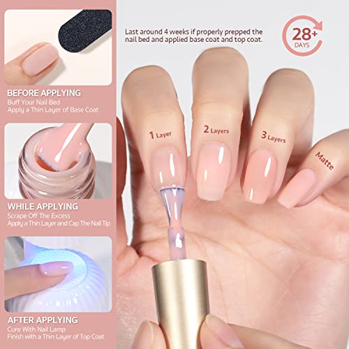 GAOY Jelly Nude Gel Nail Polish Set - 6 Sheer Pink & Milky White Colors