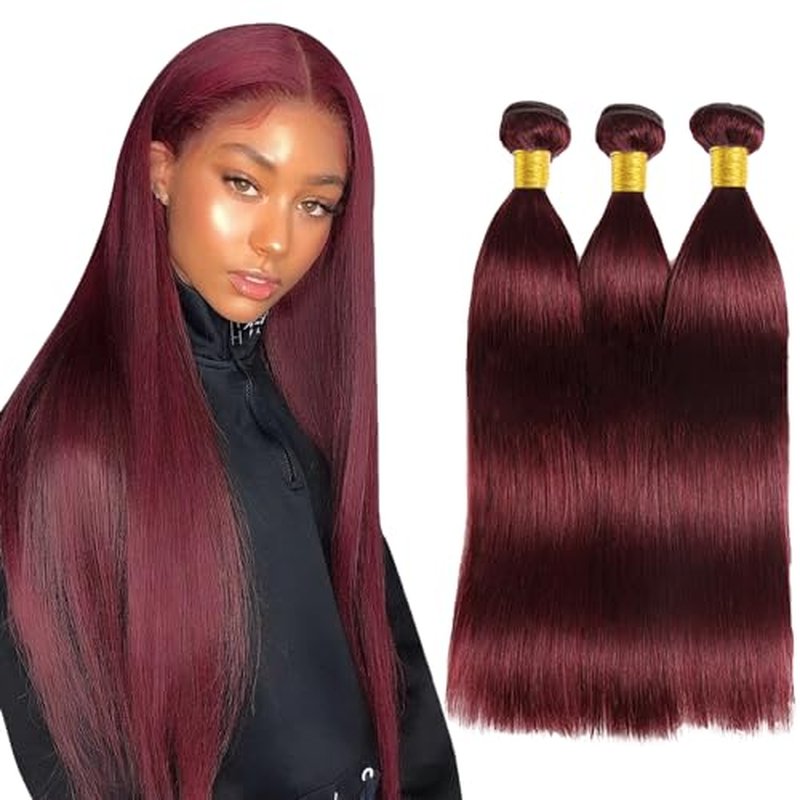 #99J Burgundy Straight Human Hair Bundles 16"