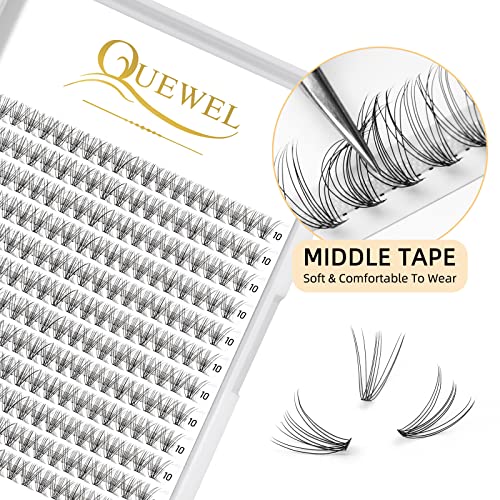 QUEWEL Cluster Lashes 240Pcs 10D 0.10C 10mm DIY Eyelash Extensions
