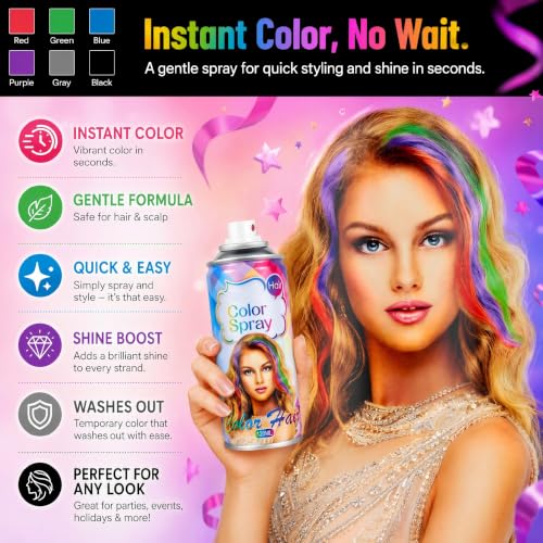 Yishifa Temporary Hair Color Spray for Kids & Adults - Vibrant Washable Hair Dye for Halloween & Cosplay