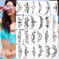 24-Sheet Naughty Girl Tattoos - Black Wing Temporary Tattoos for Women Ladies Girls - Sexy Flower Designs for Lower Back, Legs & Body - Waterproof Fun Body Art Fake Tattoo
