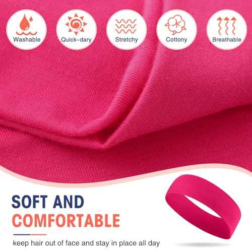 Hotop 20 Pcs Sport Stretchy Headbands for Girls Women Non Slip Soft Fabric Elastic Headband Bulk for Yoga DIY Team Gifts