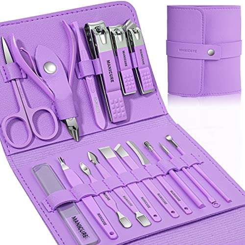 16-Piece Stainless Steel Manicure & Pedicure Set with Leather Case