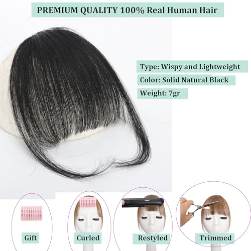 Clip-In Human Hair Bangs - Jet Black Wispy Fringe