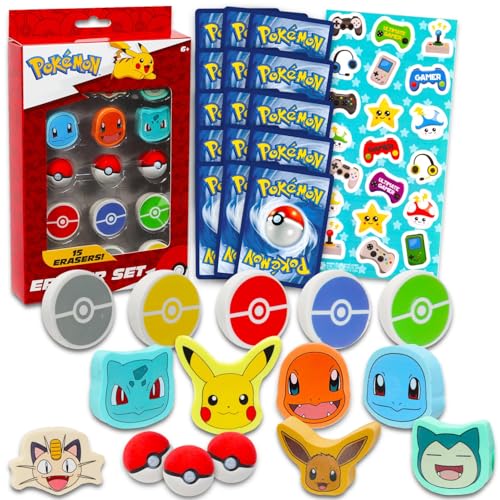 Pokemon Party Favor Set with 15 Erasers & Trading Cards