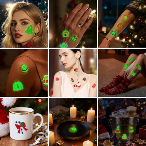 210Pc Glow in Dark Christmas Temporary Tattoos for Kids