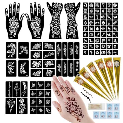 Temporary Tattoo Kit with 95 Stencils & 6 Color Inks
