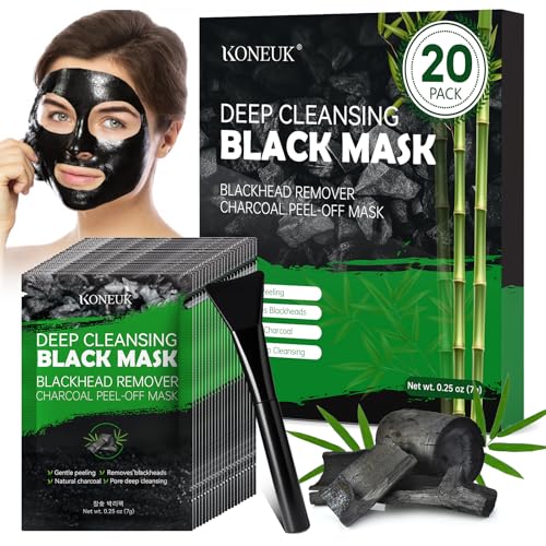 20 Pack Blackhead Remover Mask Set, Charcoal Peel Off Black Face Mask with Brush, Blackhead Pore Acne Remover for Face and Nose, Deep Cleansing for Men and Women